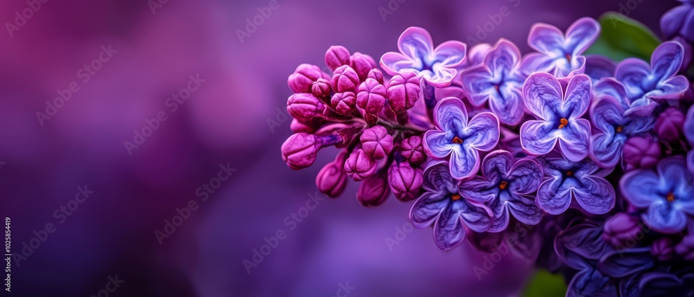A cluster of violets atop a verdant plant against a murky purple backdrop A cluster of violets atop a verdant plant against a murky purple backdrop