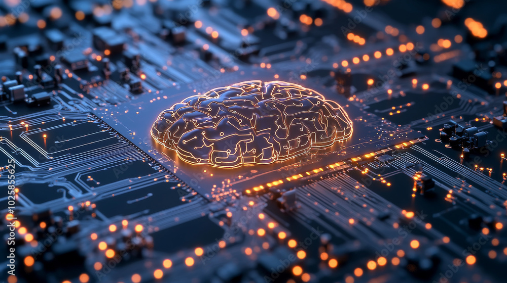 Artificial intelligence (AI) uses circuits like a brain, with paths (conductors) and connection points (pads) on a board (PCB). These connections mimic the way signals travel in the brain. Artificial intelligence (AI) uses circuits like a brain, with paths (conductors) and connection points (pads) on a board (PCB). These connections mimic the way signals travel in the brain.