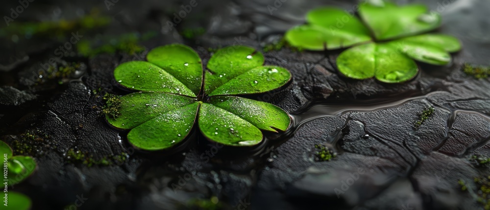 A collection of emerald leaves bobbing atop a tranquil body of water, adorned with beads of liquid on their surfaces A collection of emerald leaves bobbing atop a tranquil body of water, adorned with beads of liquid on their surfaces