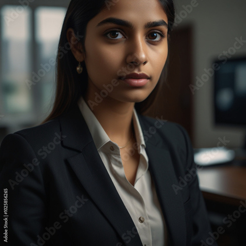 AI generative beautiful business woman in black business suit