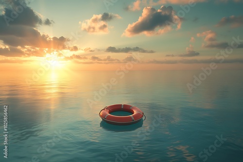 Lifebuoy in the sea, insurance concept