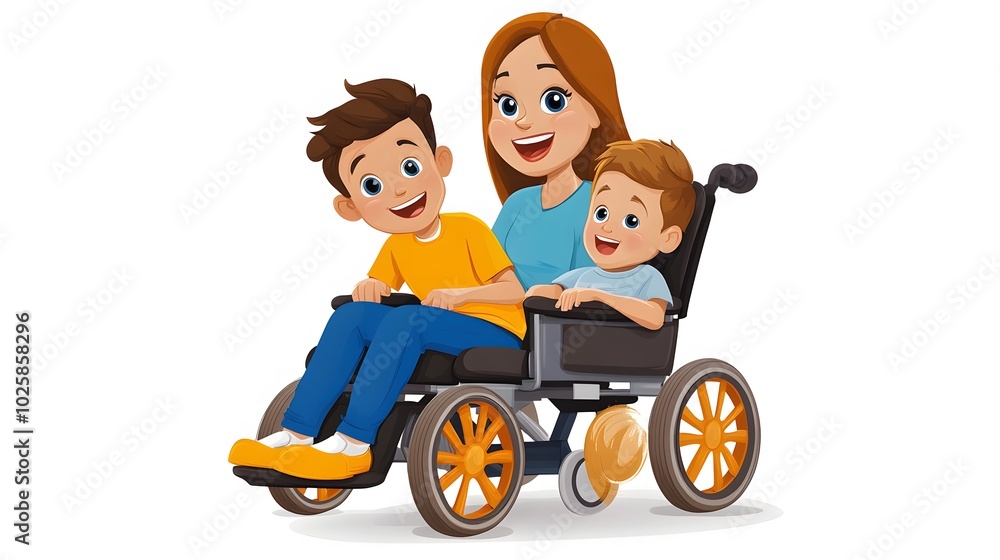 Vector illustration of a family supporting a disabled member in daily activities Vector illustration of a family supporting a disabled member in daily activities