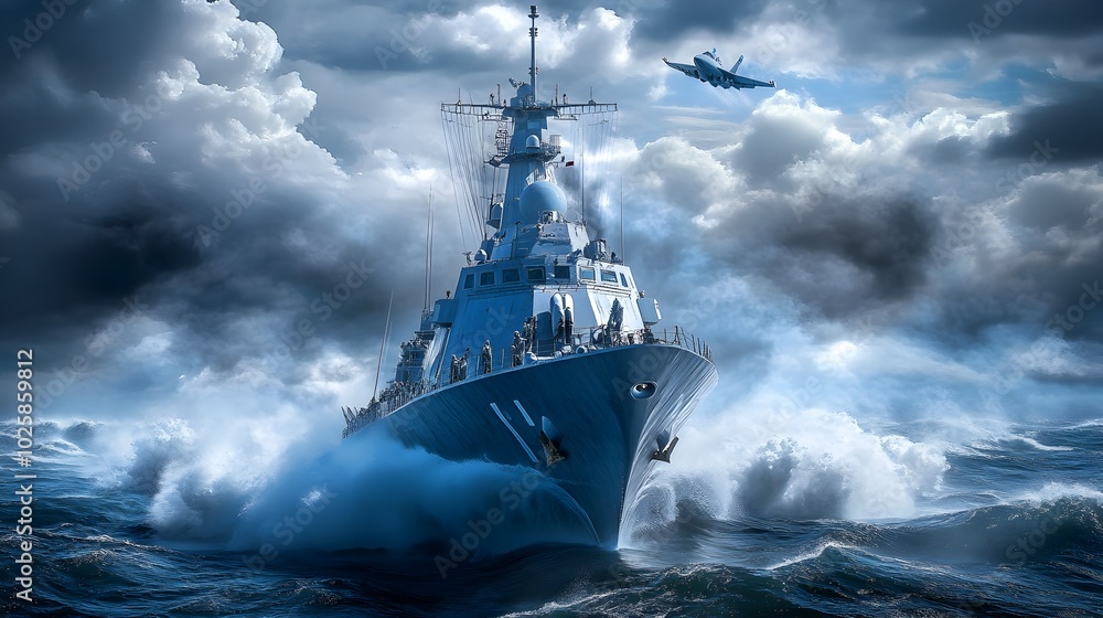 Iranian Navy Warship Cruising Through Stormy Persian Gulf With Fighter Jets Iranian Navy Warship Cruising Through Stormy Persian Gulf With Fighter Jets