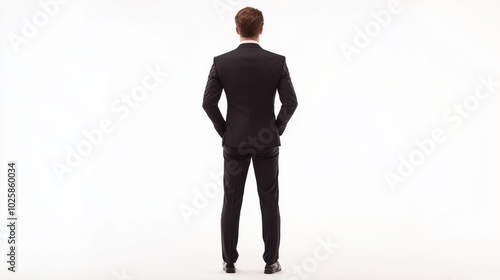 Wallpaper Mural Full-body back view of man in professional business suit, standing confidently on white background. Ready for success Torontodigital.ca