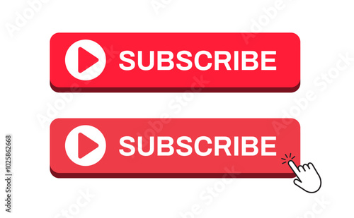 Red button subscribe. subscribe of channel, social media. hand cursor click button. Vector illustration