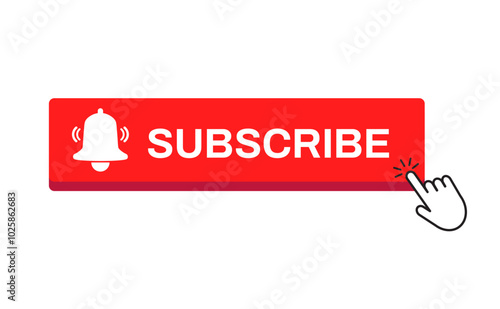 Red button subscribe. subscribe of channel, social media. hand cursor click button. Vector illustration