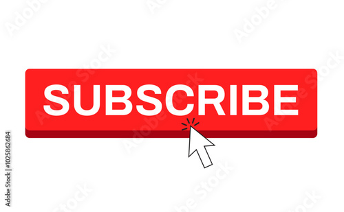 Red button subscribe. subscribe of channel, social media. hand cursor click button. Vector illustration
