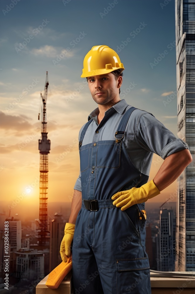 Cinematic Portrait of Construction Worker at Skyscraper Cinematic Portrait of Construction Worker at Skyscraper
