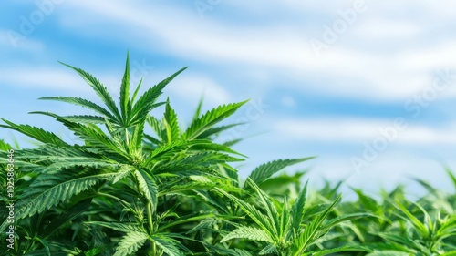 A lush growing marijuana field stretches under a bright sunny sky photo