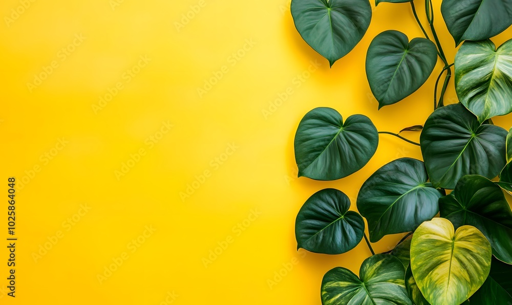 Naklejka premium Tropical plant with heart shaped leaves evoking a holiday mood, Generative AI