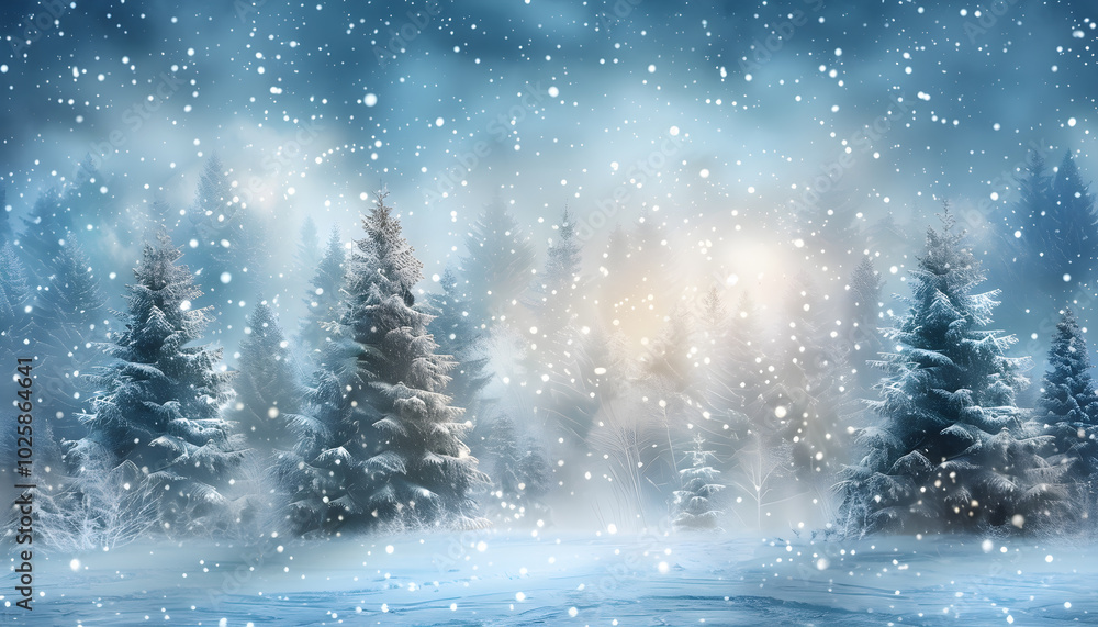 Postcard of a beautiful winter landscape with snowy fir trees Postcard of a beautiful winter landscape with snowy fir trees