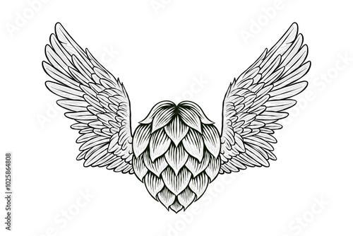 black and white illustration of hops with wings