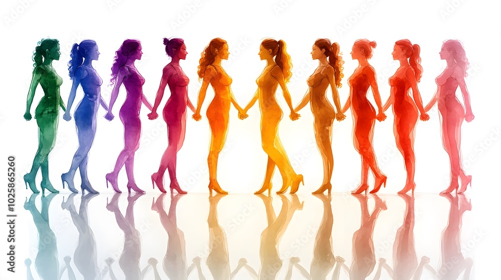 Watercolor illustration of diverse people holding hands to symbolize unity and solidarity Watercolor illustration of diverse people holding hands to symbolize unity and solidarity
