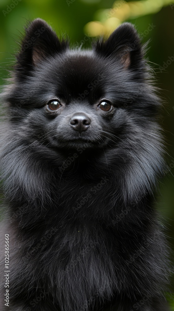A tight shot of a small black-faced dog against a backdrop of a bush A tight shot of a small black-faced dog against a backdrop of a bush