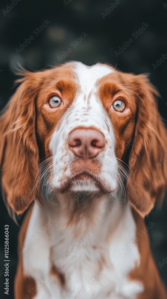A tight shot of a dog's brown and white face expressing sadness A tight shot of a dog's brown and white face expressing sadness