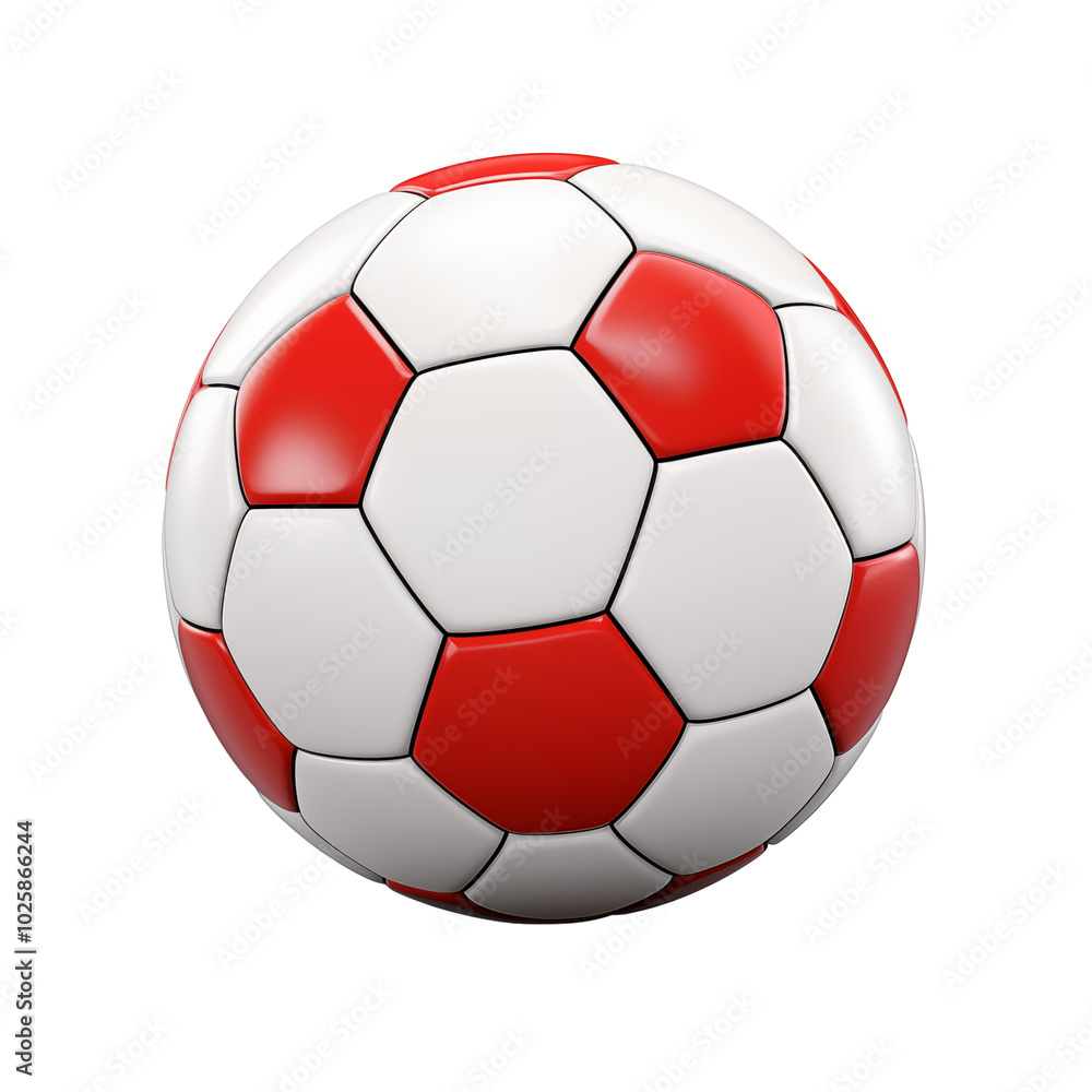 A red and white soccer ball resting on a transparent background ready for a match in a sunny outdoor field setting A red and white soccer ball resting on a transparent background ready for a match in a sunny outdoor field setting