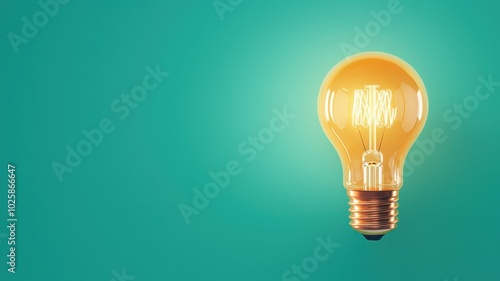 A glowing lightbulb floats elegantly against a minimalistic background, providing clear space for text below.