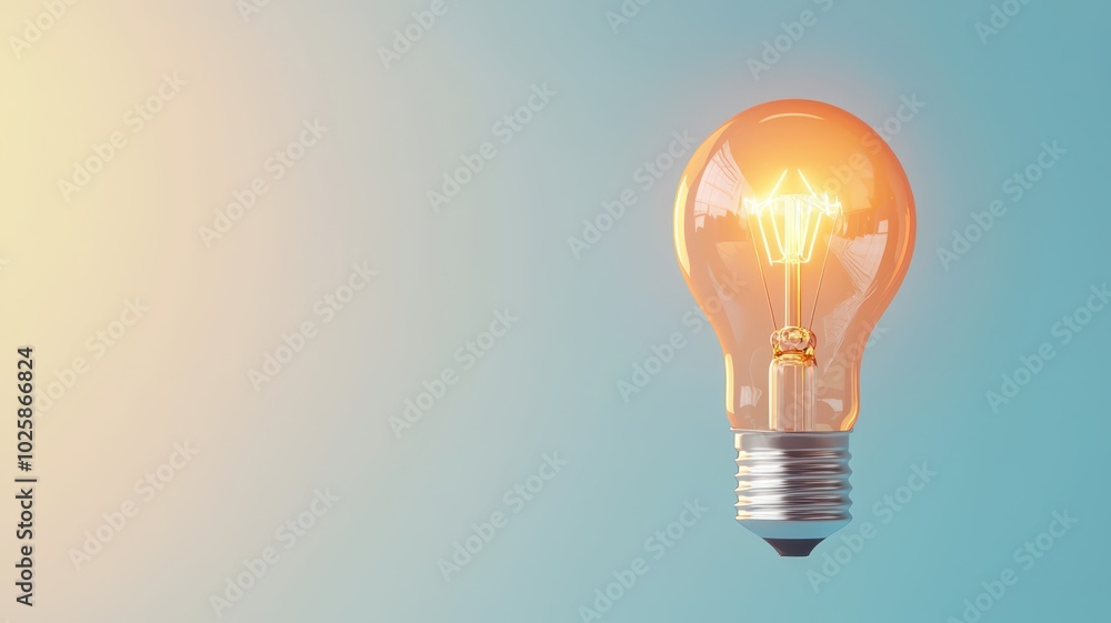 A glowing lightbulb floats elegantly against a minimalistic background, providing clear space for text below. A glowing lightbulb floats elegantly against a minimalistic background, providing clear space for text below.