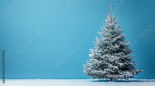 wide shot, fullbody of a big Christmas tree on blue screen background