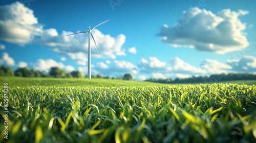 Obraz na płótnie Wind turbines on the green meadow, renewable energy. w salonie