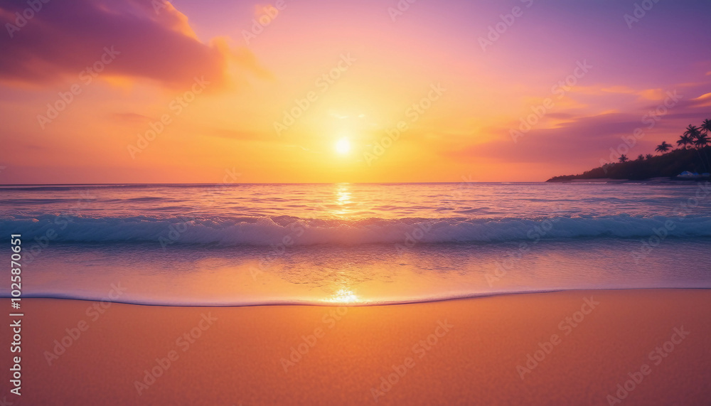 Tropical beach at sunset with light sand in the foreground. Tropical beach at sunset with light sand in the foreground.