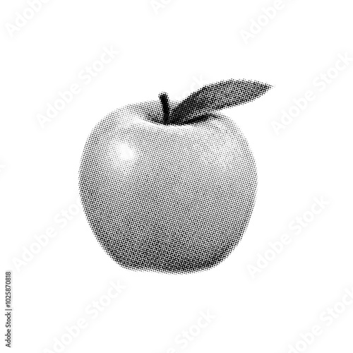 Halftone apple with leaf  vector illustration,cutout magazine style trendy modern collage element