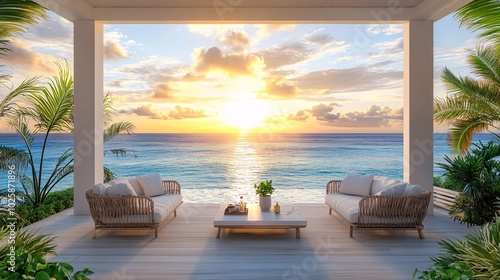 Cozy Oceanfront Patio at Sunset