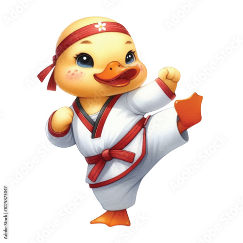 duck wearing taekwondo outfit clipart watercolor
