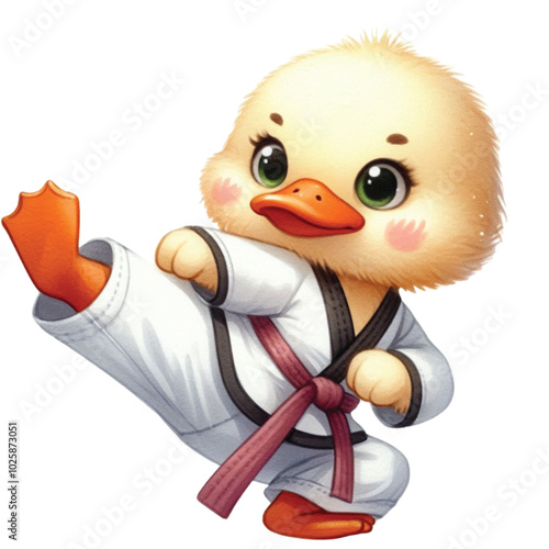 duck wearing taekwondo outfit clipart watercolor
