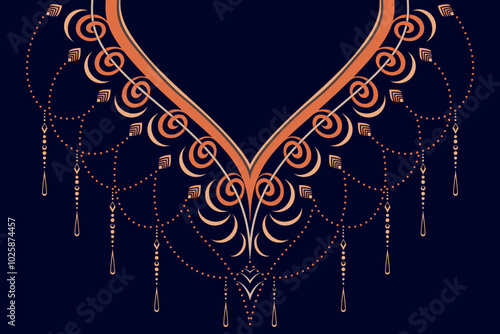 Ethnic Neck Collar Embroidery for fashion and other uses in vector. Geometric oriental pattern ethnic traditional flower necklace embroidery designs for fashion clothes, t-shirts in tribal style.
