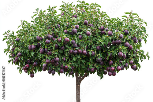 Apple tree with abundant purple fruits.