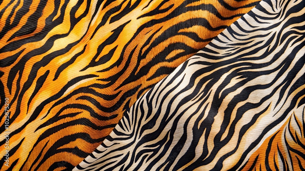 Close-up texture fabric with tiger and zebra prints for backgrounds