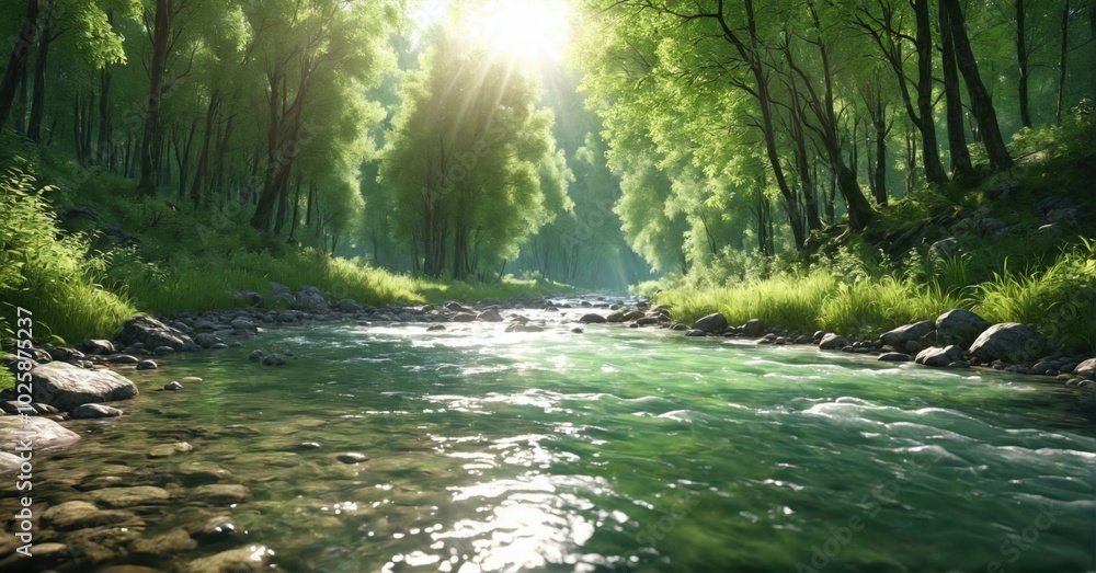 Crystal clear river flowing through a green forest Crystal clear river flowing through a green forest