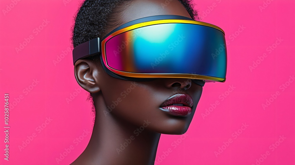 Experience futuristic virtual reality with a woman wearing a vr headset. Explore gaming, simulation, and entertainment in a digital world. Dive into 3d augmented reality adventures Experience futuristic virtual reality with a woman wearing a vr headset. Explore gaming, simulation, and entertainment in a digital world. Dive into 3d augmented reality adventures