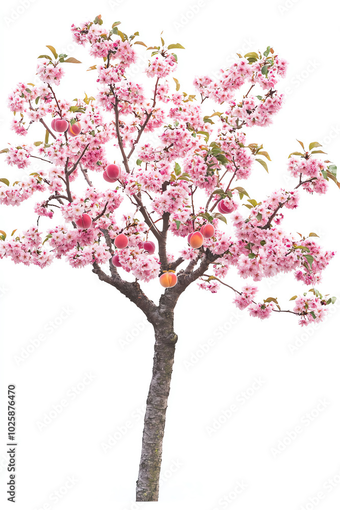 Cherry blossom tree, white isolate background Cherry blossom tree, white isolate background