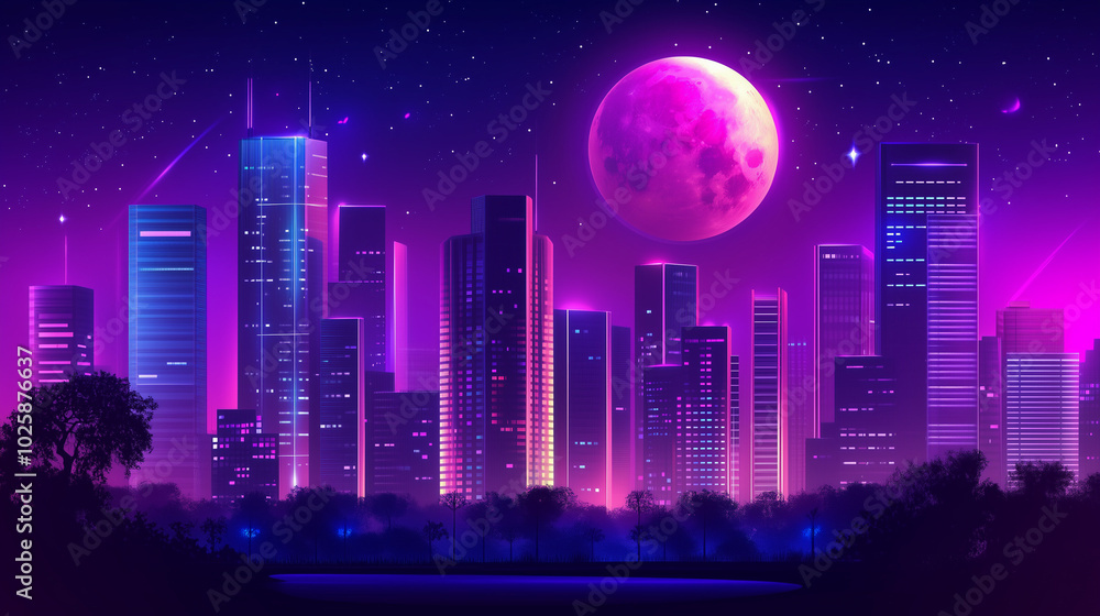 Naklejka premium city skyline at night