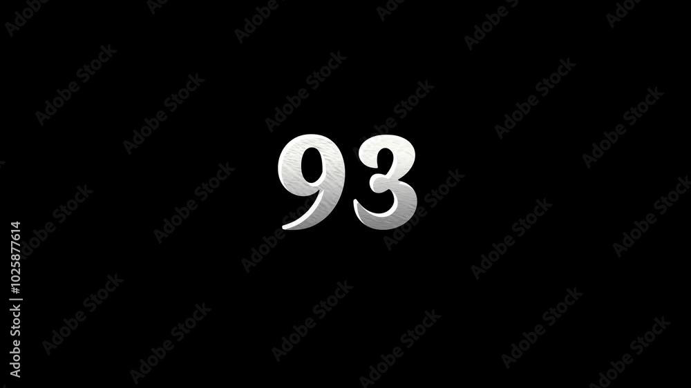 Effect zoom the number 93 silver with a moving animation on a black background. Effect zoom the number 93 silver with a moving animation on a black background.