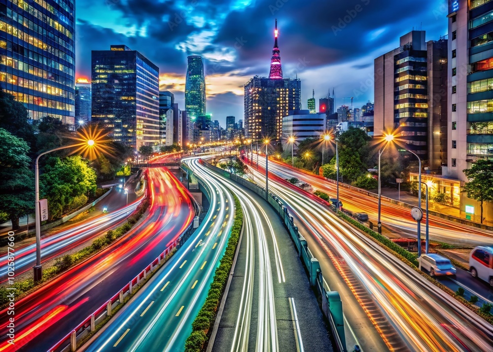 Night Timelapse of Tokyo City Highway Traffic Jam in Wide Shot Zoom - Stunning Urban Landscape and Light Night Timelapse of Tokyo City Highway Traffic Jam in Wide Shot Zoom - Stunning Urban Landscape and Light
