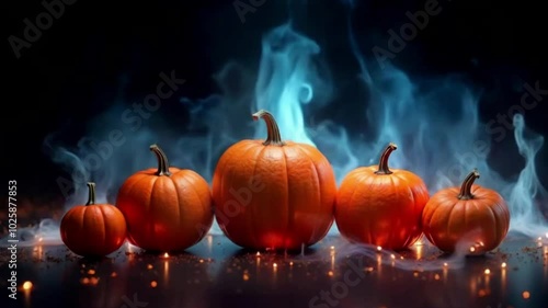 Halloween Jack-o-Lantern Pumpkins. illustration of a hallween pumkin in front of a blurry castle scenery