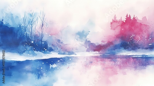 Watercolor Mountains landscape and snow,Christmas winter background,Winter nature landscape,background card,wallpaper,Snowy wintervector illustration,Drawing winter time concept background. photo