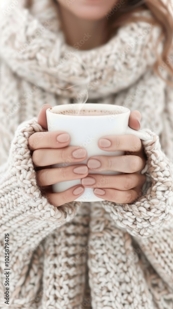A cozy scene featuring a person wearing a knitted sweater, holding a warm cup, evoking feelings of comfort and relaxation. A cozy scene featuring a person wearing a knitted sweater, holding a warm cup, evoking feelings of comfort and relaxation.