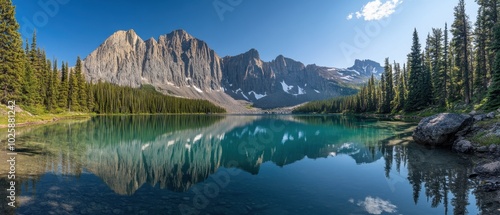 Tranquil Deep Blue Lake Surrounded by Towering Peaks