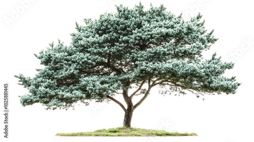 Lush green tree, white isolated background