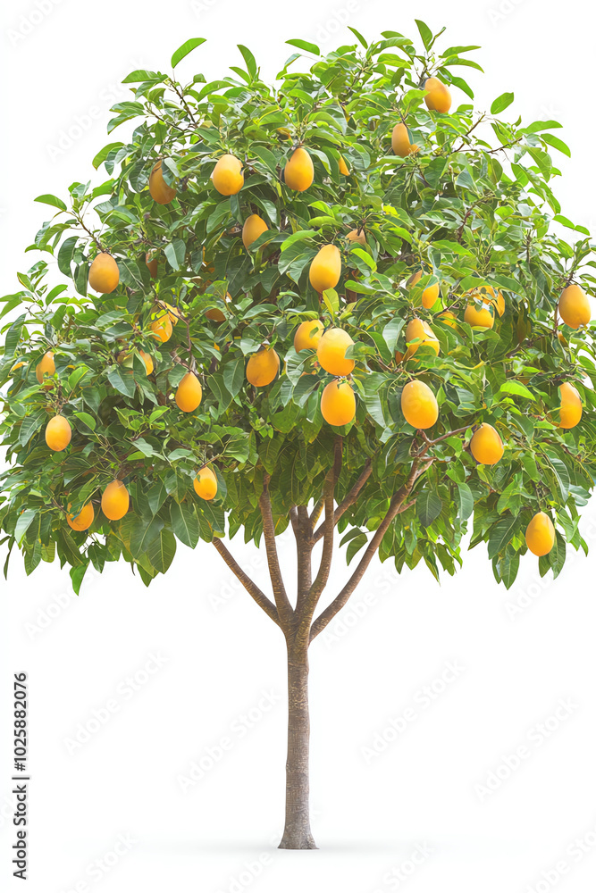 Mango tree with ripe fruit, white isolated background Mango tree with ripe fruit, white isolated background