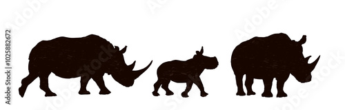 The set of silhouettes of big rhinoceroses.