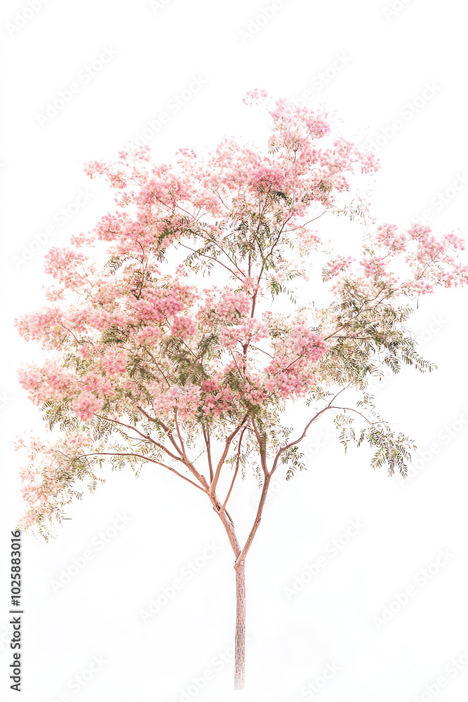 Fototapeta premium Pink flowering tree, white isolated background
