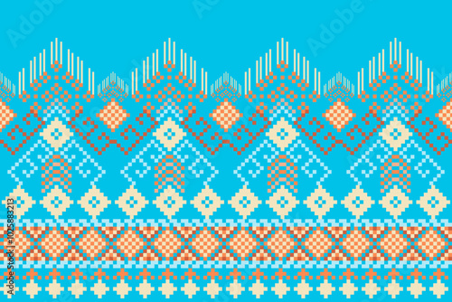 Seamless geometric pattern . pixel pattern. Design for clothing  fabric  
textile ornamentation  embroidery  Hand stitched pattern . cultural stitching pixel art , Cross stitch pattern