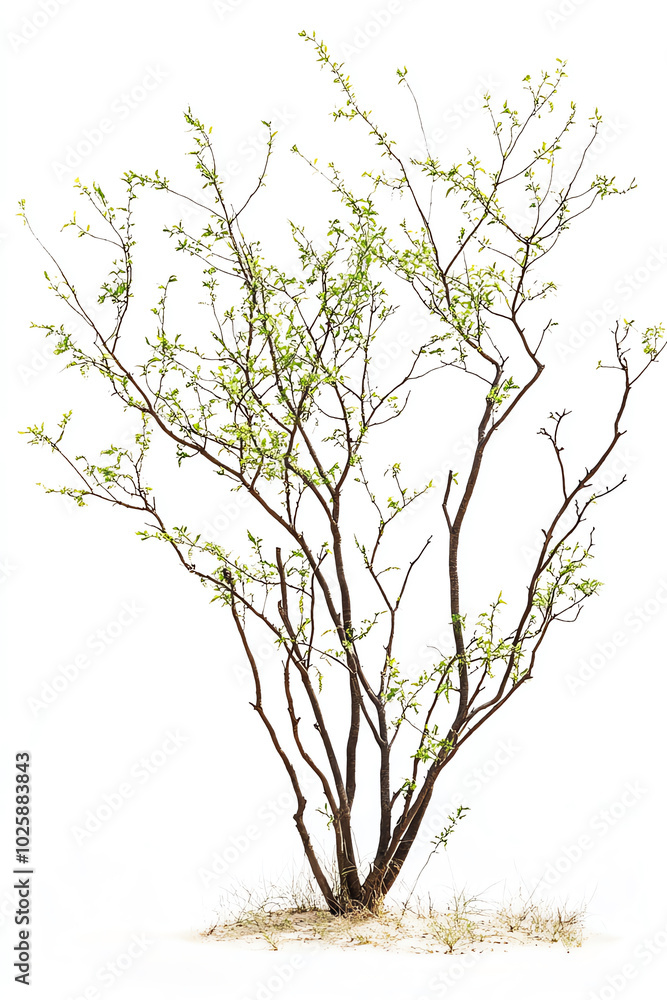 Fototapeta premium Small bush with green leaves, white background
