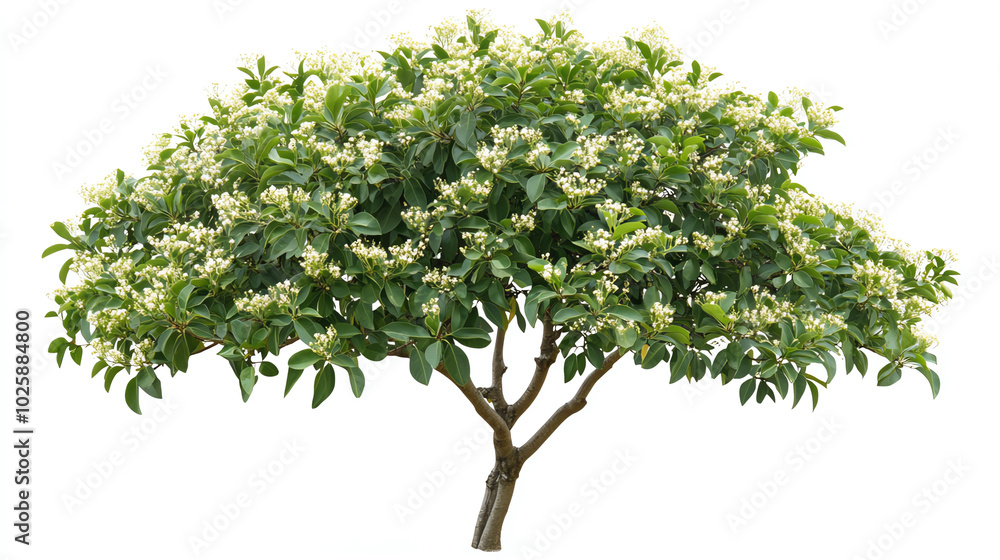 Tree with white flowers, white isolated background Tree with white flowers, white isolated background
