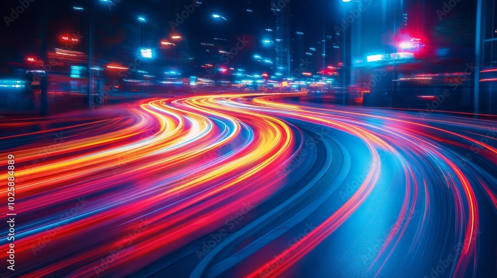 Abstract light trails of cars driving on a city street at night. Abstract light trails of cars driving on a city street at night.